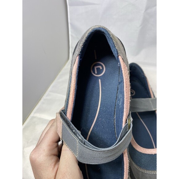 Rockport Seaview gray Suede pink Mesh Mary Jane Flats Loafers Shoe Size 9 EUC!!